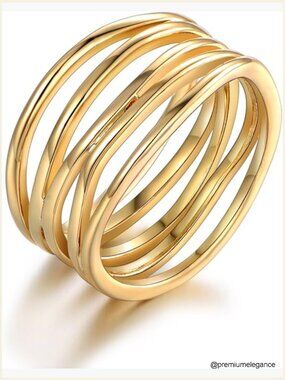 Statement Ring Size 8 18K Gold Plated Brass Band Modern Jewelry